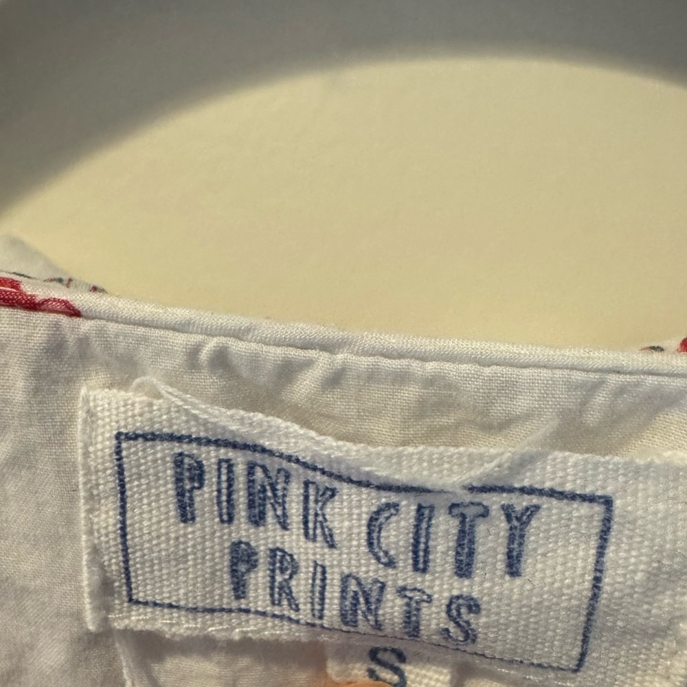 Pink City Prints Scarlet Ditsy Joy Pyjama White and Pink Organic Cotton Top | S - Picture 5 of 9